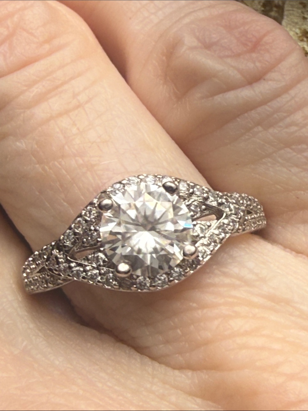 925 Sterling Silver Halo Engagement Ring GRA CERTIFIED MOISSANITE DIAMOND 1CT
